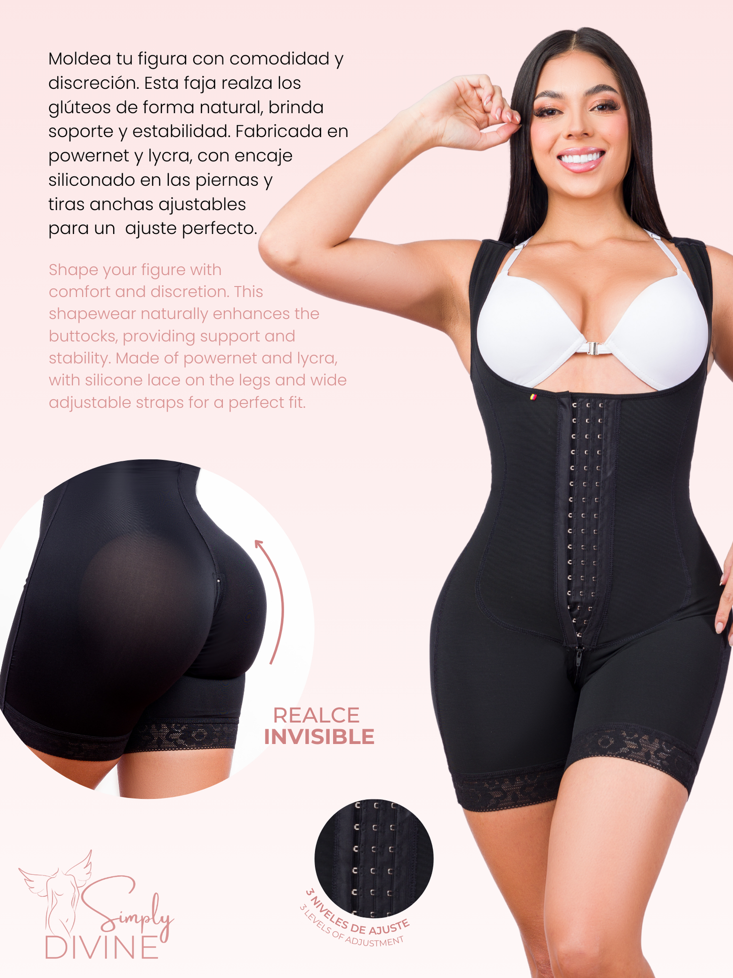 SD-2015 Mid-Thigh Girdle with Adjustable Strap and Front Clasp