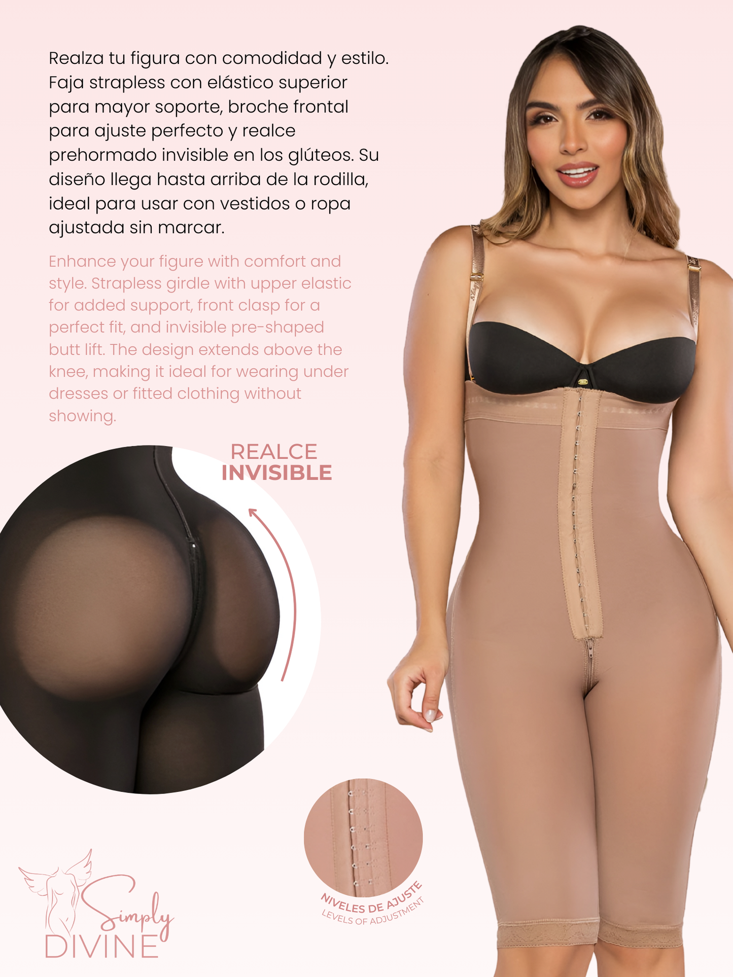 SD-2020 Long Invisible Strapless Girdle with Front Clasp