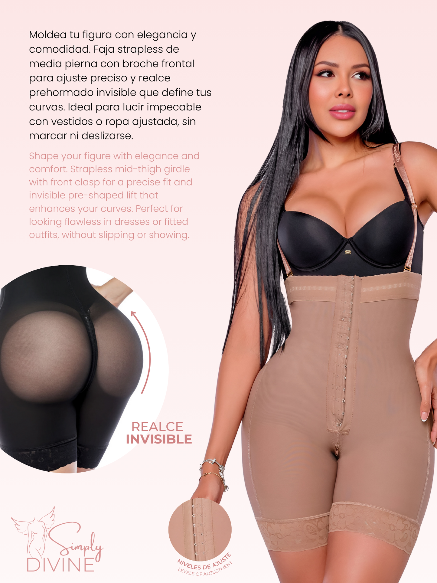 SD-2023 Mid-Thigh Invisible Strapless Girdle with Front Clasp