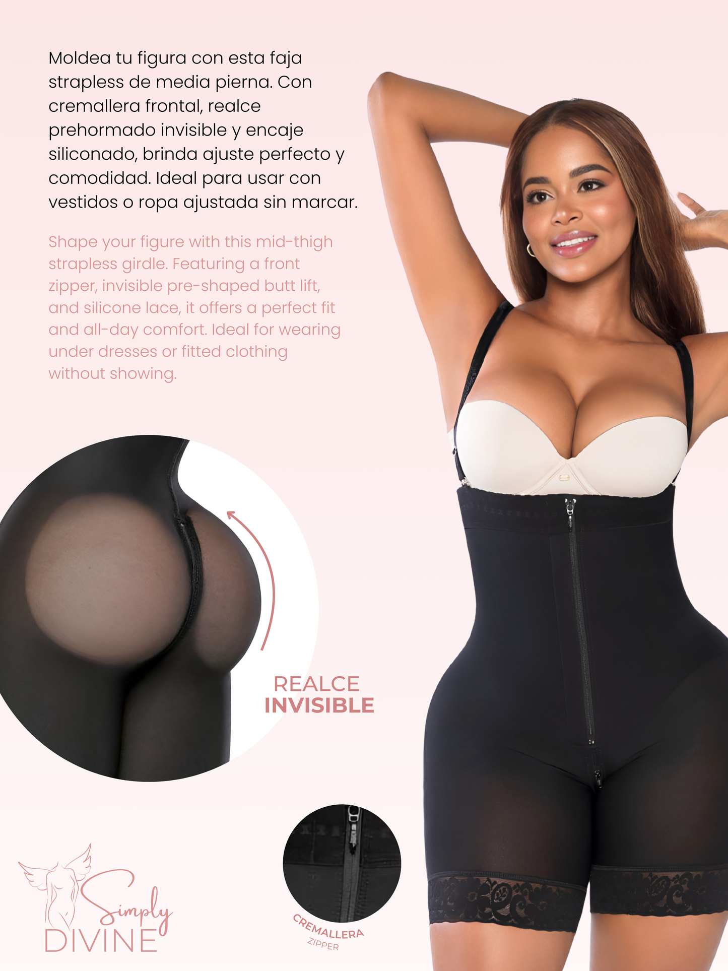 SD-2034 Mid-Thigh Invisible Strapless Hourglass Girdle with Zipper