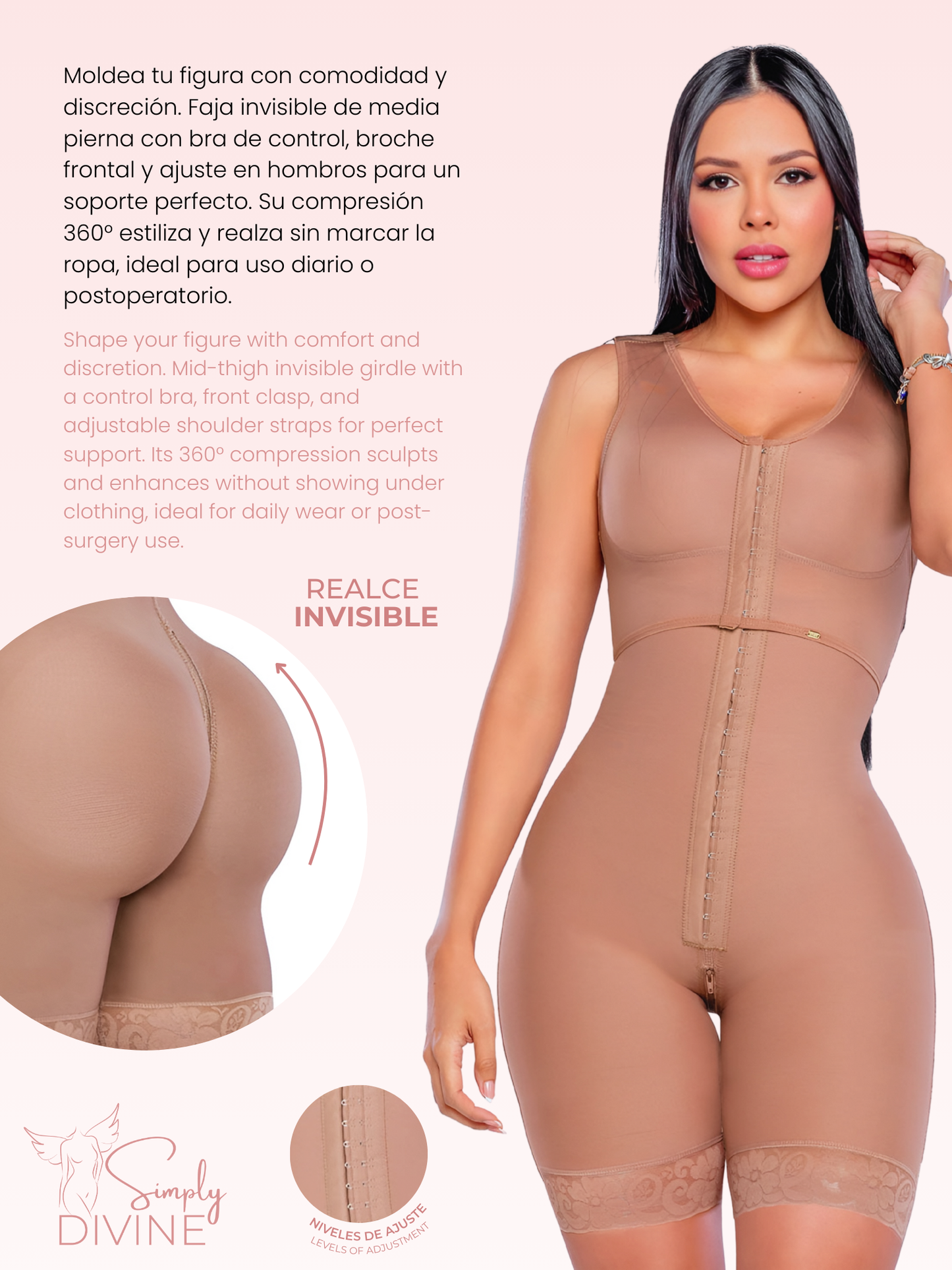 SD-2025 Mid-Thigh Invisible Girdle with Bra and Front Clasp