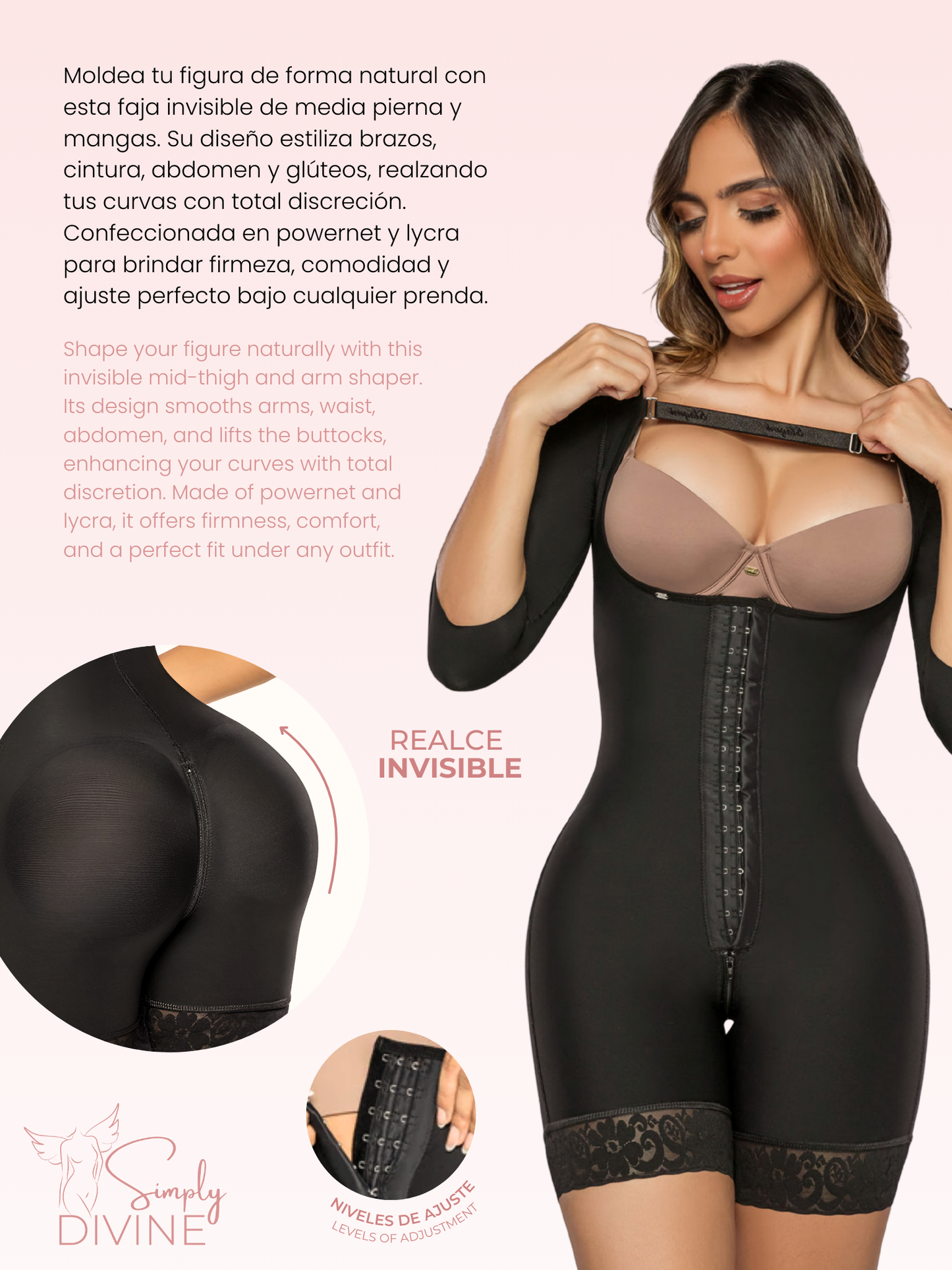 SD-2028 Mid-Thigh Invisible Girdle with Sleeve and Front Clasp