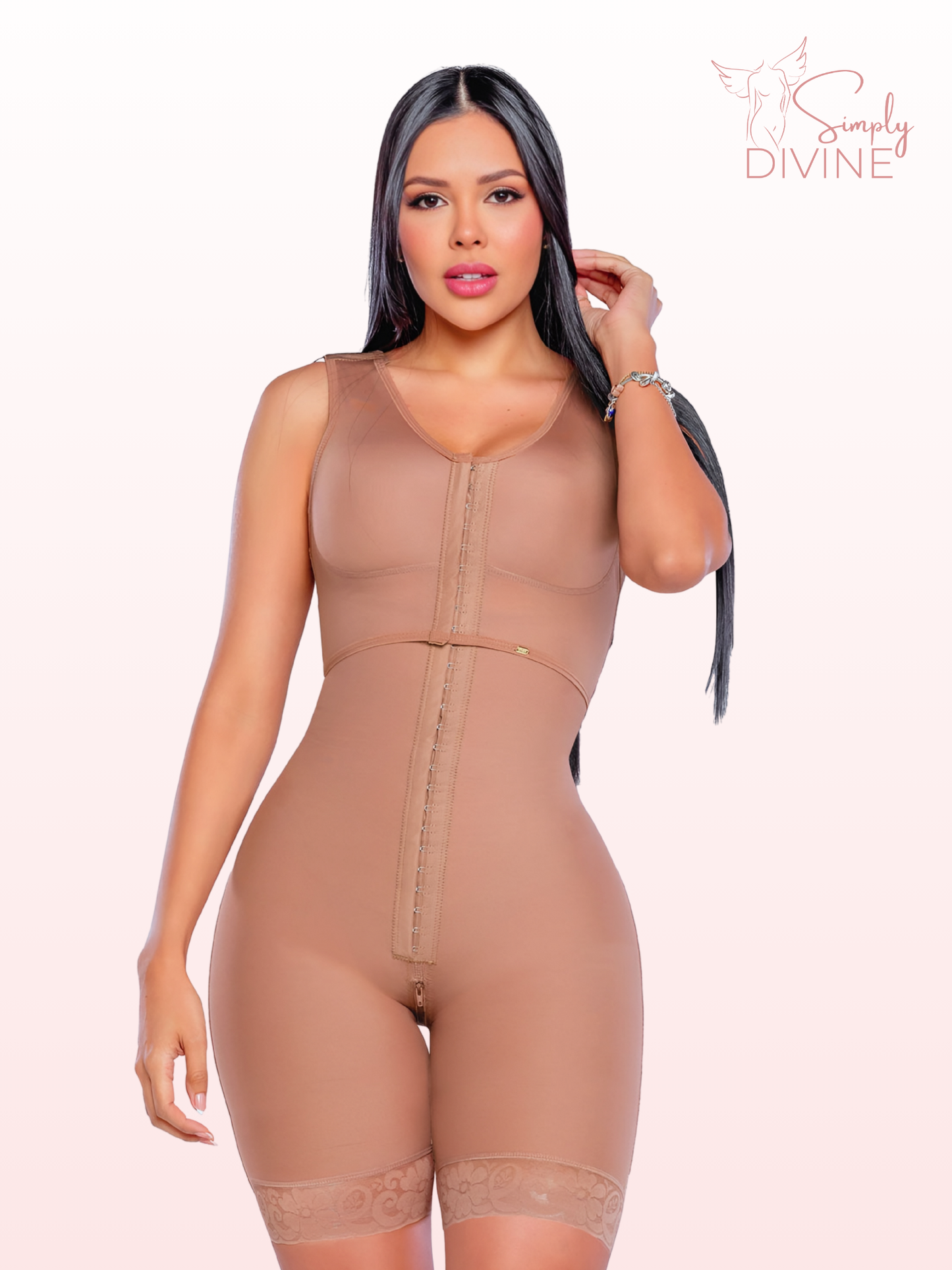 SD-2025 Mid-Thigh Invisible Girdle with Bra and Front Clasp