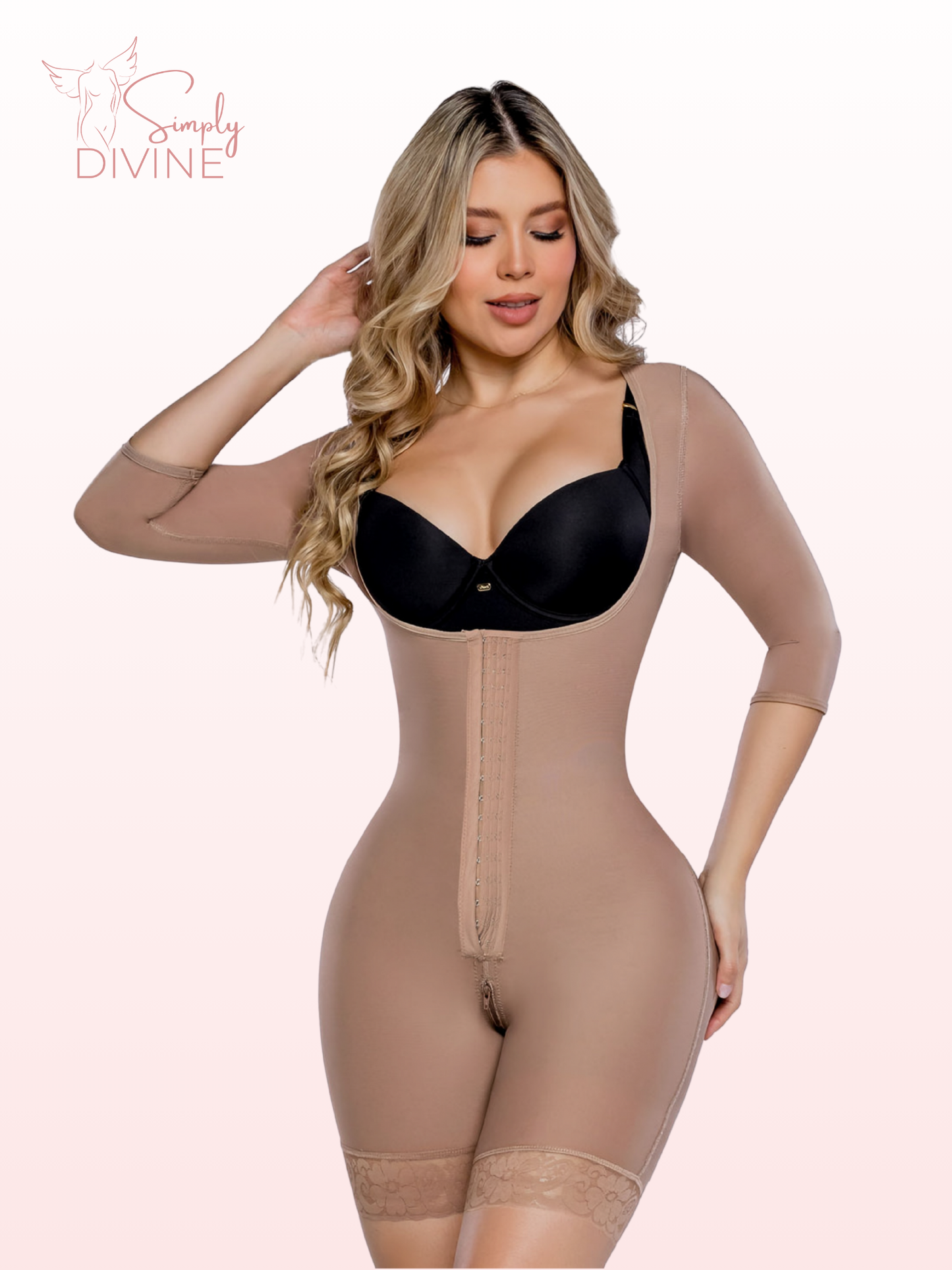 SD-2028 Mid-Thigh Invisible Girdle with Sleeve and Front Clasp